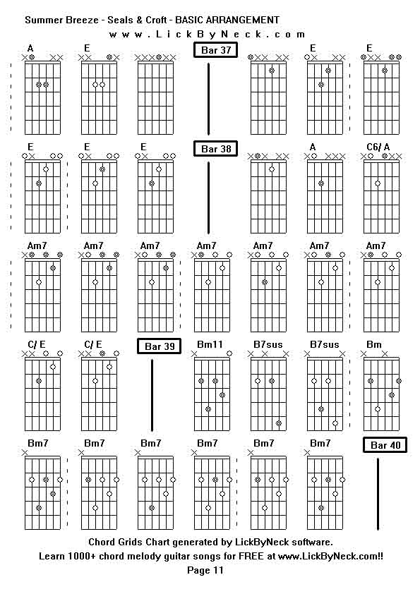 Chord Grids Chart of chord melody fingerstyle guitar song-Summer Breeze - Seals & Croft - BASIC ARRANGEMENT,generated by LickByNeck software.